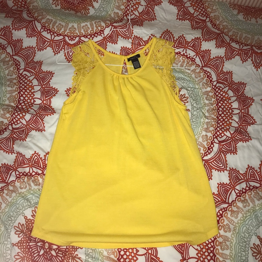 Yellow Lace Sleeve Top